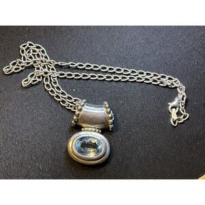 925 Silver Necklace With Topaz Pendant 16in